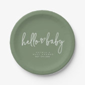 Sage Green Minimalistisch Modern Boho Babydusche Pappteller (Vorderseite)