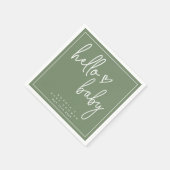 Sage Green Minimalistisch Modern Boho Babydusche Serviette (Ecke)