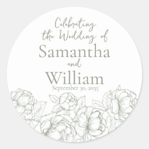Sage Green Minimalistisch Modern Boho Floral Weddi Runder Aufkleber
