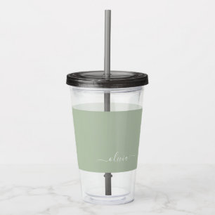 Sage Green Minimalistisch Modern Monogram Elegant Acryltrinkbecher