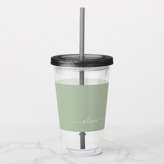 Sage Green Minimalistisch Modern Monogram Elegant Acryltrinkbecher (Vorderseite)