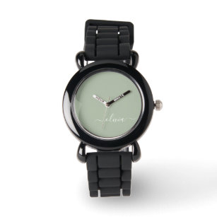 Sage Green Minimalistisch Modern Monogram Elegant Armbanduhr