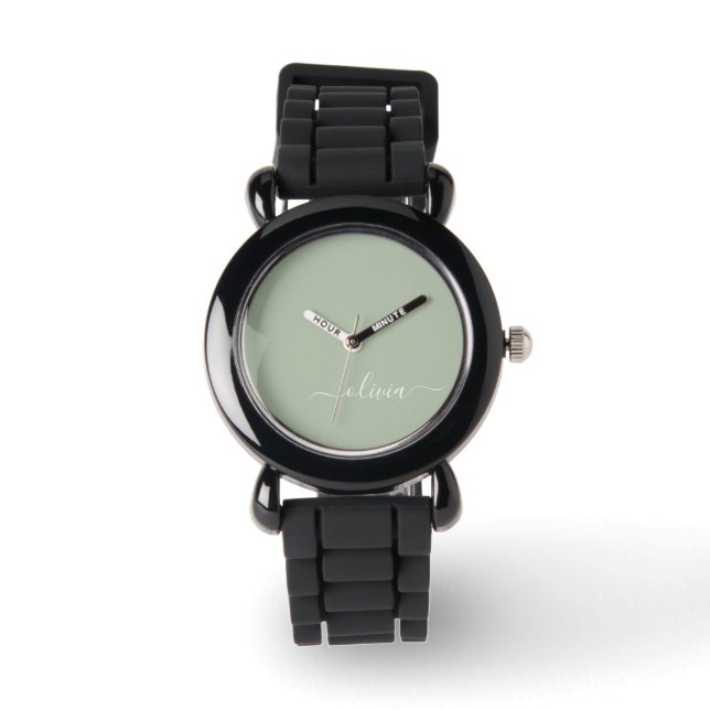 Sage Green Minimalistisch Modern Monogram Elegant Armbanduhr (Vorderseite)