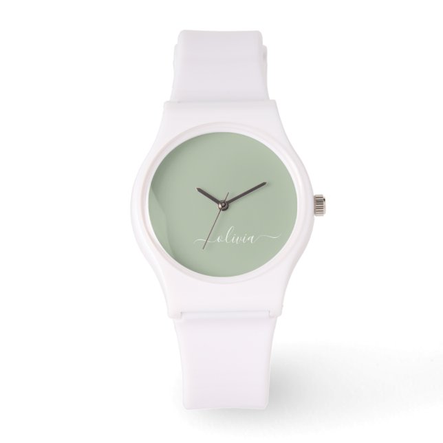 Sage Green Minimalistisch Modern Monogram Elegant Armbanduhr (Vorderseite)