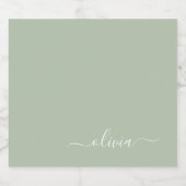 Sage Green Minimalistisch Modern Monogram Elegant Bierflaschenetikett (Einzelnes Label)