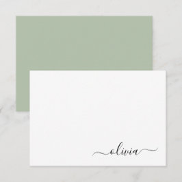 Sage Green Minimalistisch Modern Monogram Elegant Dankeskarte