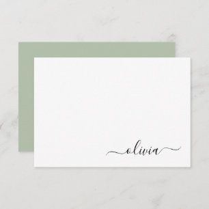 Sage Green Minimalistisch Modern Monogram Elegant Dankeskarte
