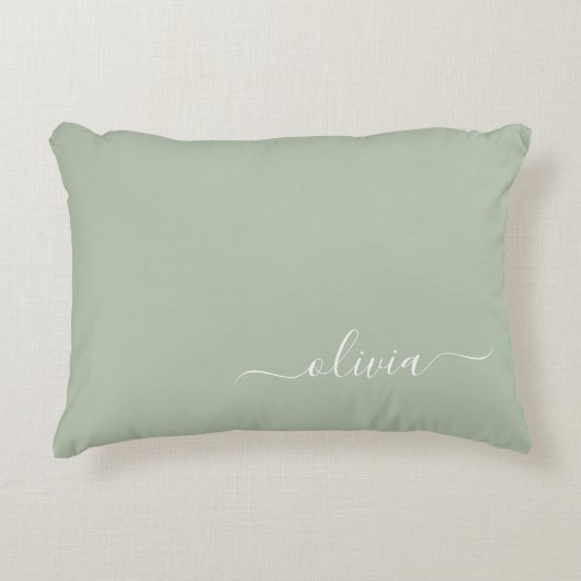 Sage Green Minimalistisch Modern Monogram Elegant Dekokissen (Vorderseite)