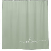 Sage Green Minimalistisch Modern Monogram Elegant Duschvorhang (Vorderseite)