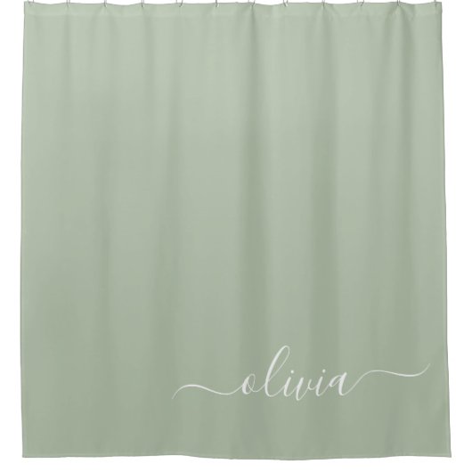 Sage Green Minimalistisch Modern Monogram Elegant Duschvorhang (Vorderseite)