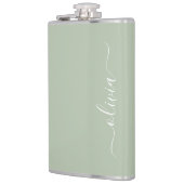 Sage Green Minimalistisch Modern Monogram Elegant Flachmann (Links)