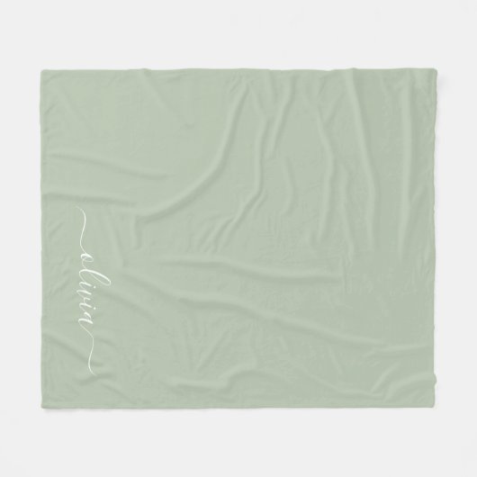 Sage Green Minimalistisch Modern Monogram Elegant Fleecedecke (Vorderseite (Horizontal))
