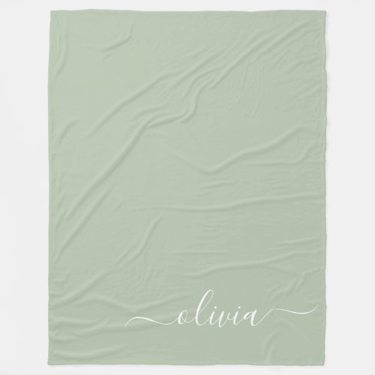 Sage Green Minimalistisch Modern Monogram Elegant Fleecedecke (Vorderseite)