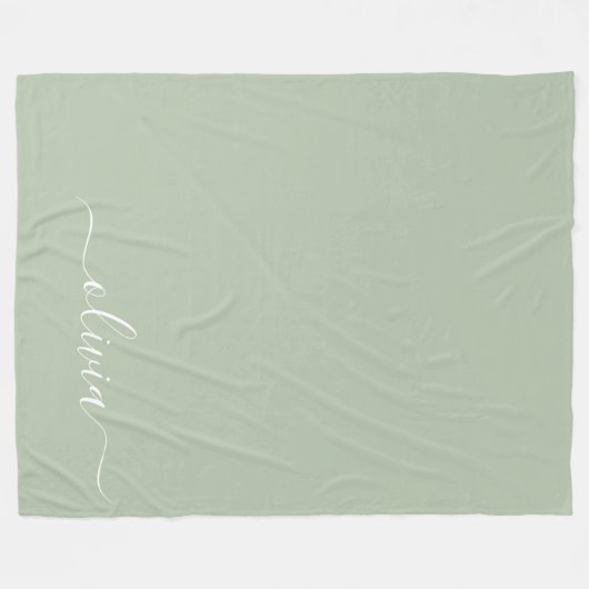 Sage Green Minimalistisch Modern Monogram Elegant Fleecedecke (Vorderseite (Horizontal))