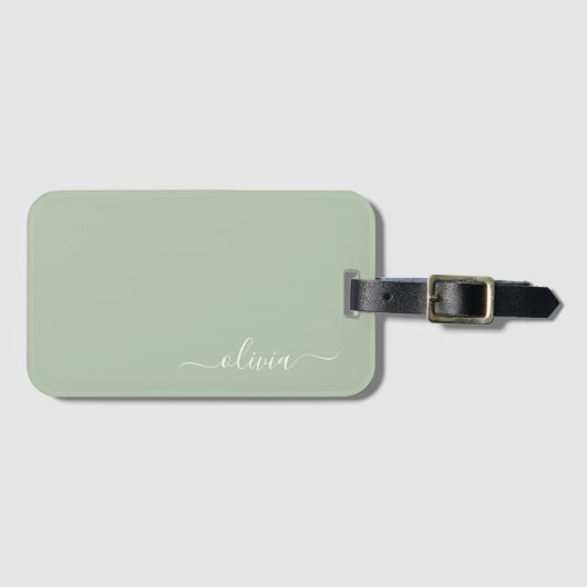Sage Green Minimalistisch Modern Monogram Elegant Gepäckanhänger (Vorderseite (Horizontal))