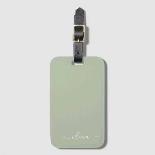 Sage Green Minimalistisch Modern Monogram Elegant Gepäckanhänger (Vorderseite Vertikal)