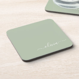 Sage Green Minimalistisch Modern Monogram Elegant Getränkeuntersetzer
