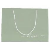 Sage Green Minimalistisch Modern Monogram Elegant Große Geschenktüte (Rückseite)