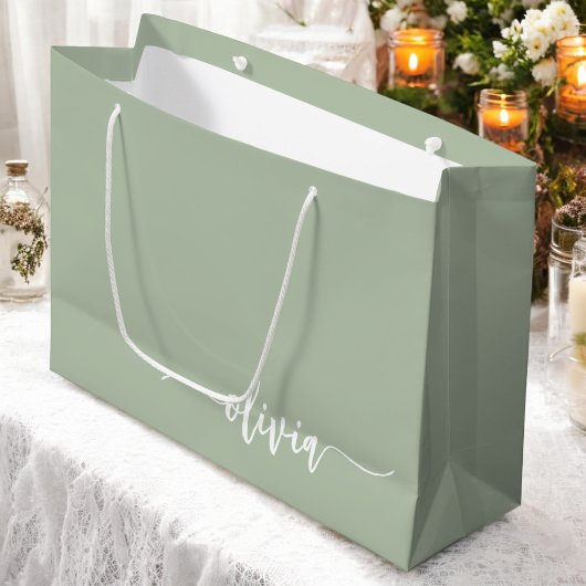 Sage Green Minimalistisch Modern Monogram Elegant Große Geschenktüte