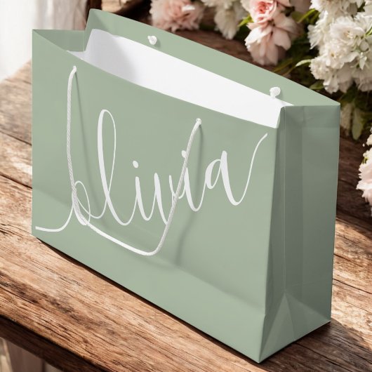 Sage Green Minimalistisch Modern Monogram Elegant Große Geschenktüte