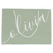 Sage Green Minimalistisch Modern Monogram Elegant Große Geschenktüte (Rückseite)