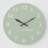Sage Green Minimalistisch Modern Monogram Elegant Große Wanduhr (Vorderseite)