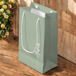 Sage Green Minimalistisch Modern Monogram Elegant Kleine Geschenktüte