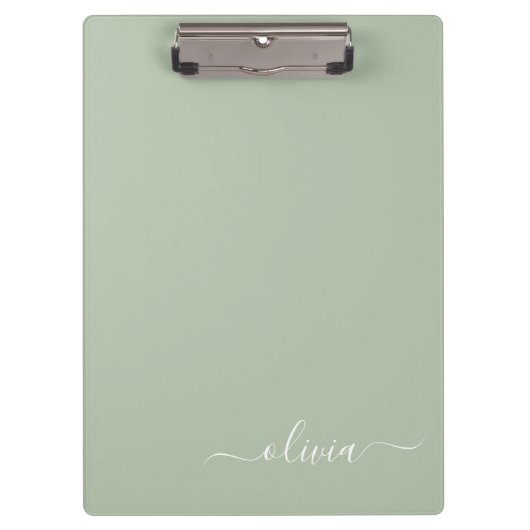 Sage Green Minimalistisch Modern Monogram Elegant Klemmbrett (Vorderseite)