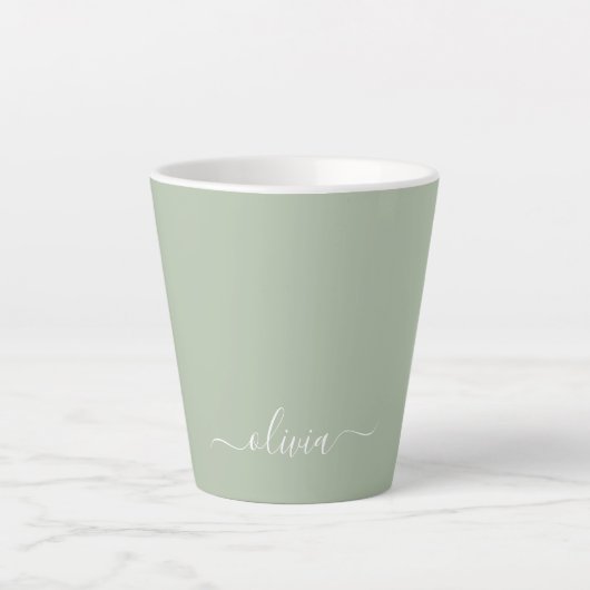 Sage Green Minimalistisch Modern Monogram Elegant Milchtasse (Vorderseite)