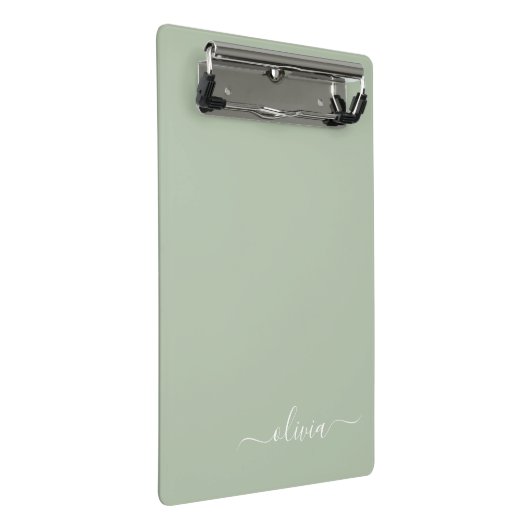 Sage Green Minimalistisch Modern Monogram Elegant Mini Klemmbrett (Schrägansicht)