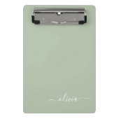 Sage Green Minimalistisch Modern Monogram Elegant Mini Klemmbrett (Vorderseite)
