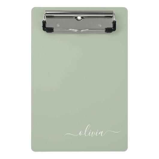Sage Green Minimalistisch Modern Monogram Elegant Mini Klemmbrett (Vorderseite)