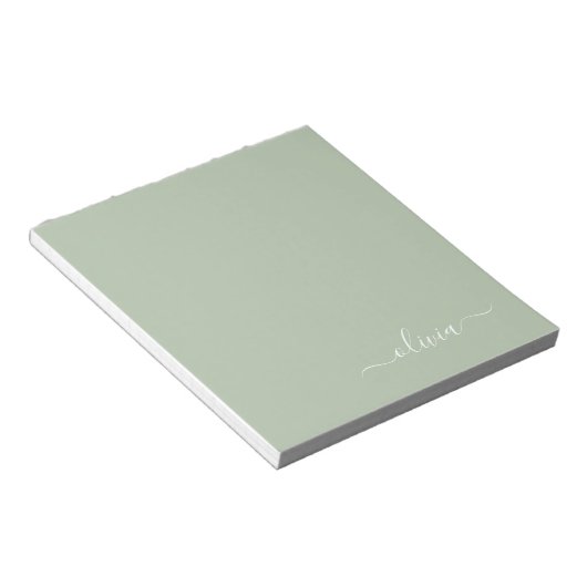 Sage Green Minimalistisch Modern Monogram Elegant Notizblock (angewinkelt)
