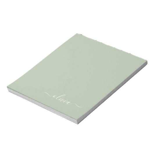 Sage Green Minimalistisch Modern Monogram Elegant Notizblock (Rotiert)