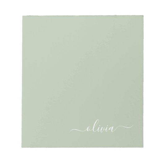 Sage Green Minimalistisch Modern Monogram Elegant Notizblock (Vorderseite)