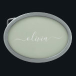 Sage Green Minimalistisch Modern Monogram Elegant Ovale Gürtelschnalle<br><div class="desc">Mit unserer Sage Green Minimalistisch Modern Monogram Elegant Collection: Erleben Sie Ihre Ästhetik mit ruhiger Eleganz und zeitloser Eleganz. Unsere Kollektion präsentiert minimalistische Designs in einer ruhigen, grünen Weiß, ergänzt durch raffinierte Monogramme, die auf Ihren persönlichen Stil zugeschnitten sind. Von der polierten Schreibwaren bis hin zu vielseitigem Zubehör, jedes Stück...</div>
