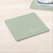 Sage Green Minimalistisch Modern Monogram Elegant Rechteckiger Pappuntersetzer (angewinkelt)