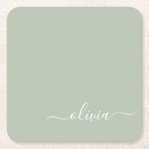Sage Green Minimalistisch Modern Monogram Elegant Rechteckiger Pappuntersetzer