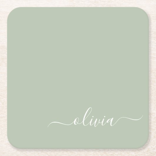 Sage Green Minimalistisch Modern Monogram Elegant Rechteckiger Pappuntersetzer (Vorderseite)