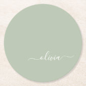 Sage Green Minimalistisch Modern Monogram Elegant Runder Pappuntersetzer (Vorderseite)