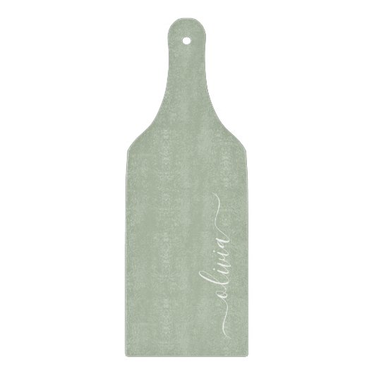 Sage Green Minimalistisch Modern Monogram Elegant Schneidebrett (Vorderseite)
