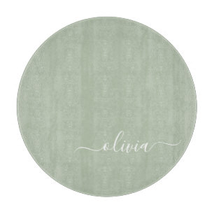 Sage Green Minimalistisch Modern Monogram Elegant Schneidebrett