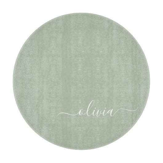 Sage Green Minimalistisch Modern Monogram Elegant Schneidebrett (Vorderseite)
