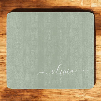 Sage Green Minimalistisch Modern Monogram Elegant Schneidebrett