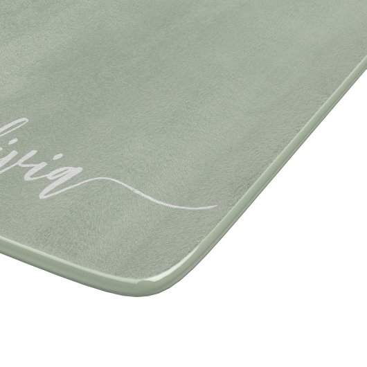 Sage Green Minimalistisch Modern Monogram Elegant Schneidebrett (Ecke)
