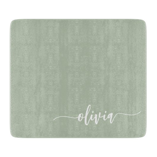 Sage Green Minimalistisch Modern Monogram Elegant Schneidebrett (Vorderseite)