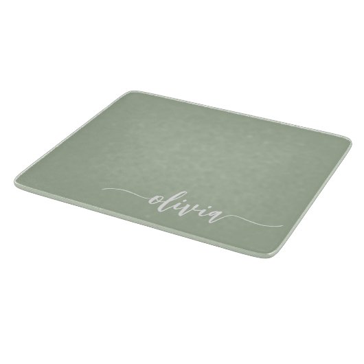 Sage Green Minimalistisch Modern Monogram Elegant Schneidebrett (Ecke)