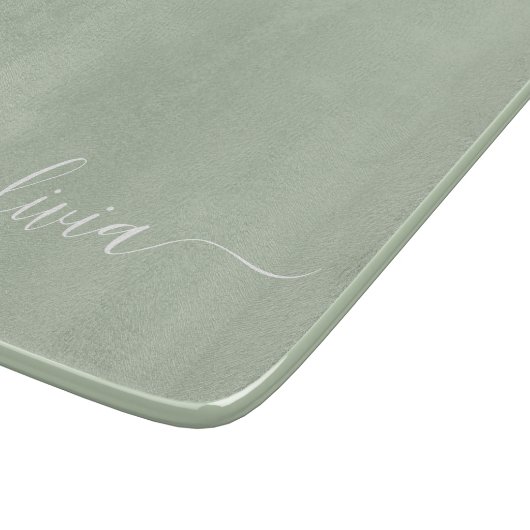 Sage Green Minimalistisch Modern Monogram Elegant Schneidebrett (Ecke)