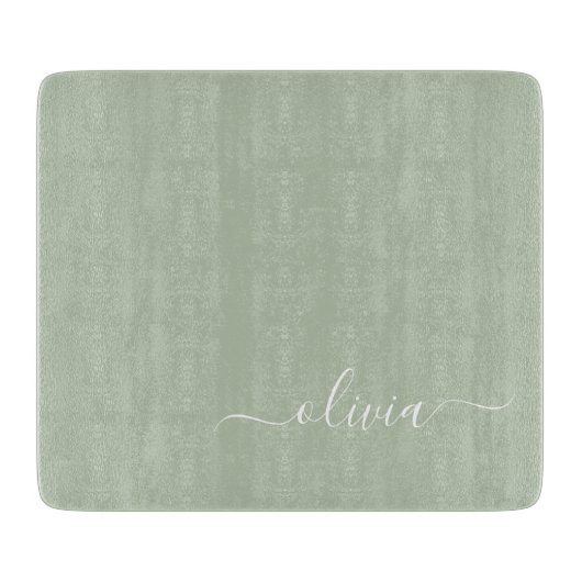 Sage Green Minimalistisch Modern Monogram Elegant Schneidebrett (Vorderseite)