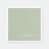 Sage Green Minimalistisch Modern Monogram Elegant Serviette (Vorderseite)